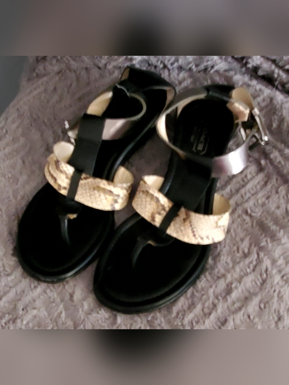 Coach Black Sandals with Snake-Print Straps
